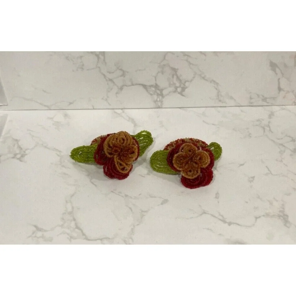 Vintage Beaded Floral Napkin Rings Fall Autumn Bombay Set of 2